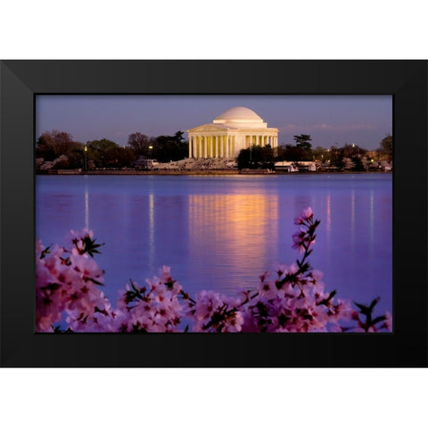 The Jefferson Memorial and Tidal Basin in April with cherry blossoms-Washington DC Black Modern Wood Framed Art Print by Perry, William
