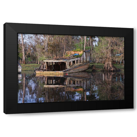 Early spring view of old abandoned boat-blackwater area of St Johns River-central Florida Black Modern Wood Framed Art Print with Double Matting by Jones, Adam
