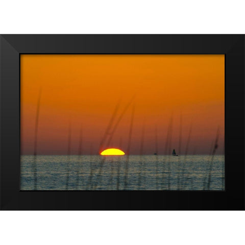 Florida-Sarasota-Siesta Key-Orange Sunset Black Modern Wood Framed Art Print by Friel, Bernard
