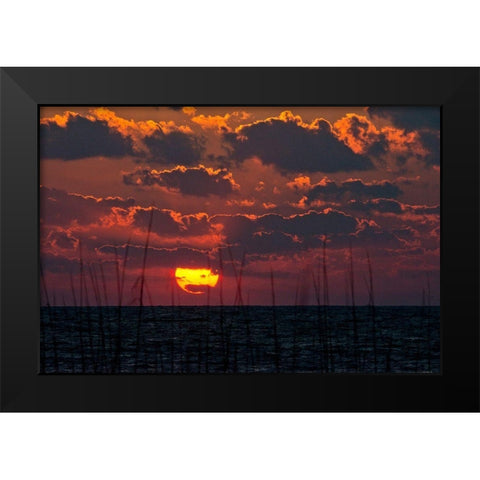 Florida-Sarasota-Crescent Beach-Siesta Key-Cloudy Sunset Black Modern Wood Framed Art Print by Friel, Bernard