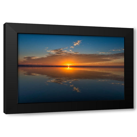 Stunning colors of sunrise and clouds reflected on Lake Hancock from Circle B Bar Preserve-Florida Black Modern Wood Framed Art Print with Double Matting by Haddad, Sheila