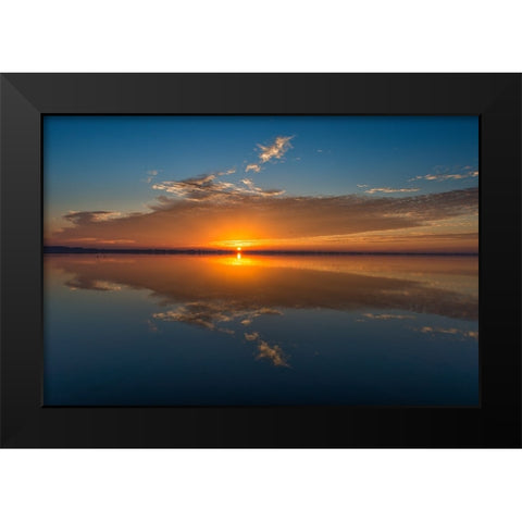 Stunning colors of sunrise and clouds reflected on Lake Hancock from Circle B Bar Preserve-Florida Black Modern Wood Framed Art Print by Haddad, Sheila