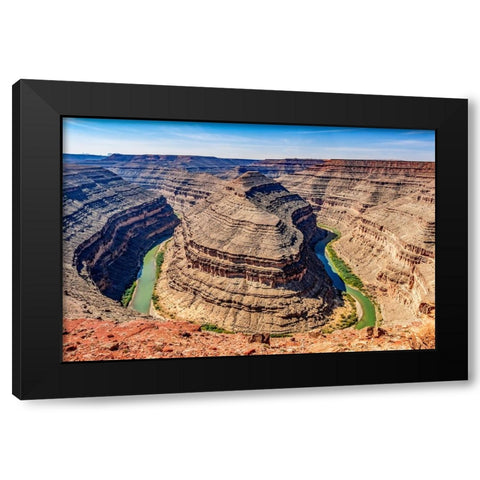 Monument Valley-Utah-San Juan River running through three sinuous canyons and valleys Black Modern Wood Framed Art Print by Perry, William