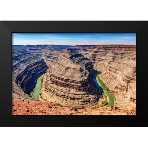 Monument Valley-Utah-San Juan River running through three sinuous canyons and valleys Black Modern Wood Framed Art Print by Perry, William