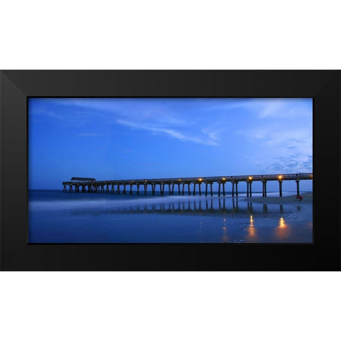 Moonlit Beach with Pier-Tybee Island-Georgia-USA Black Modern Wood Framed Art Print by Miller, Anna