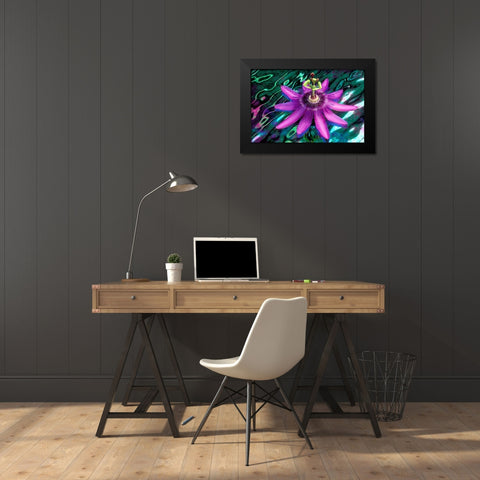 GA, Alpharetta Passion flower on stained glass Black Modern Wood Framed Art Print by Needle, Charles