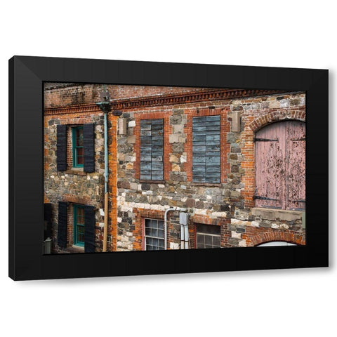 Georgia-Savannah Historic cobblestone building along Factors Walk Black Modern Wood Framed Art Print by Wells, Joanne