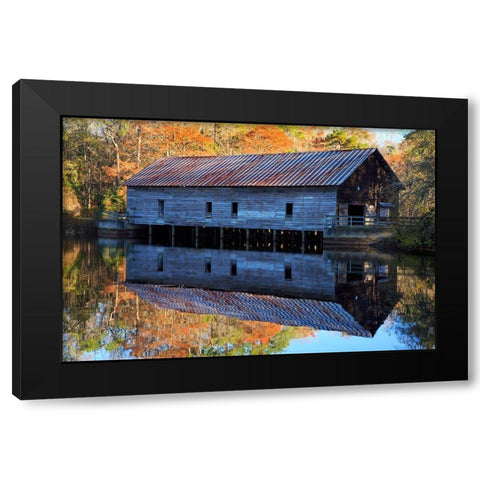 Georgia-Covered bridge and grist mill in the fall Black Modern Wood Framed Art Print with Double Matting by Wells, Joanne