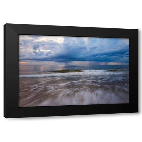 USA- Georgia- Tybee Island. Sunrise with clouds and reflections along the coast. Black Modern Wood Framed Art Print with Double Matting by Wells, Joanne