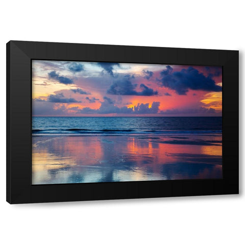 USA- Georgia- Tybee Island. Sunrise with reflections and clouds. Black Modern Wood Framed Art Print by Wells, Joanne