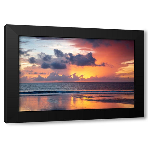 USA- Georgia- Tybee Island. Sunrise with reflections and clouds. Black Modern Wood Framed Art Print with Double Matting by Wells, Joanne