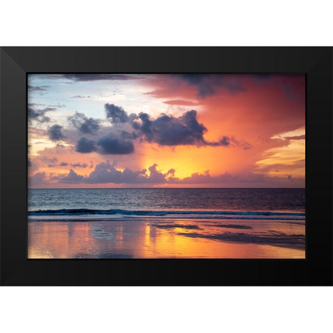 USA- Georgia- Tybee Island. Sunrise with reflections and clouds. Black Modern Wood Framed Art Print by Wells, Joanne