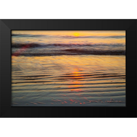 USA- Georgia- Tybee Island. Sunrise with ripples in the sand Black Modern Wood Framed Art Print by Wells, Joanne