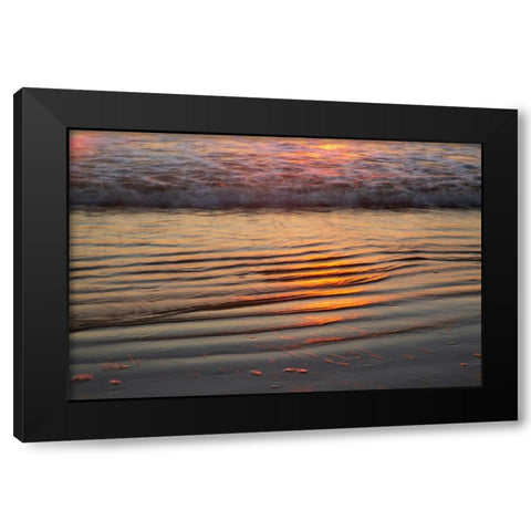 USA- Georgia- Tybee Island. Sunrise with ripples in the sand Black Modern Wood Framed Art Print by Wells, Joanne