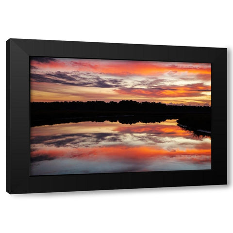 USA- Georgia- Savannah. Sunrise along Grimball Creek. Black Modern Wood Framed Art Print with Double Matting by Wells, Joanne