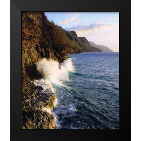 Hawaii, Kauai Waves on the Na Pali Coast Black Modern Wood Framed Art Print by Talbot Frank, Christopher
