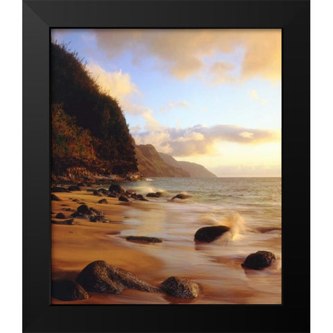Hawaii, Kauai Waves on the Na Pali Coast Black Modern Wood Framed Art Print by Talbot Frank, Christopher