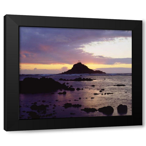 Hawaii, Maui Sunrise over Three Palm Tree Island Black Modern Wood Framed Art Print by Talbot Frank, Christopher