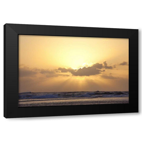 USA, Hawaii, Kauai God rays over beach at sunset Black Modern Wood Framed Art Print by Flaherty, Dennis