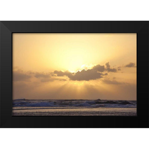 USA, Hawaii, Kauai God rays over beach at sunset Black Modern Wood Framed Art Print by Flaherty, Dennis