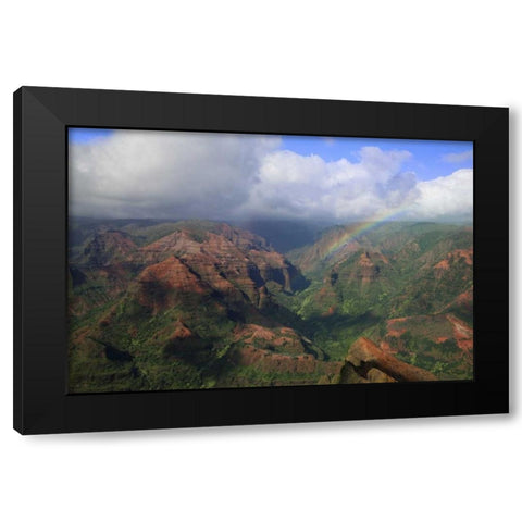 Hawaii, Kauai Rainbow over Waimea Canyon Black Modern Wood Framed Art Print with Double Matting by Flaherty, Dennis