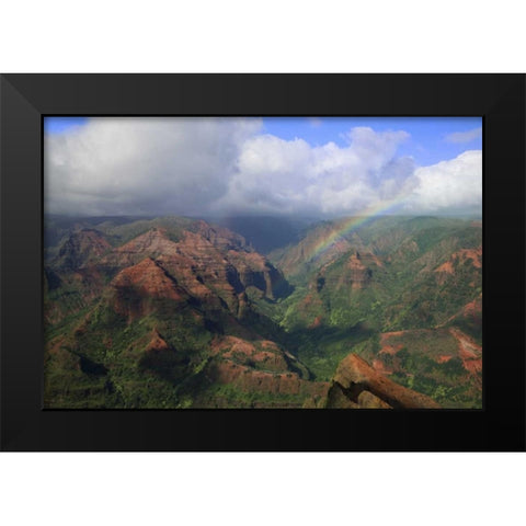 Hawaii, Kauai Rainbow over Waimea Canyon Black Modern Wood Framed Art Print by Flaherty, Dennis