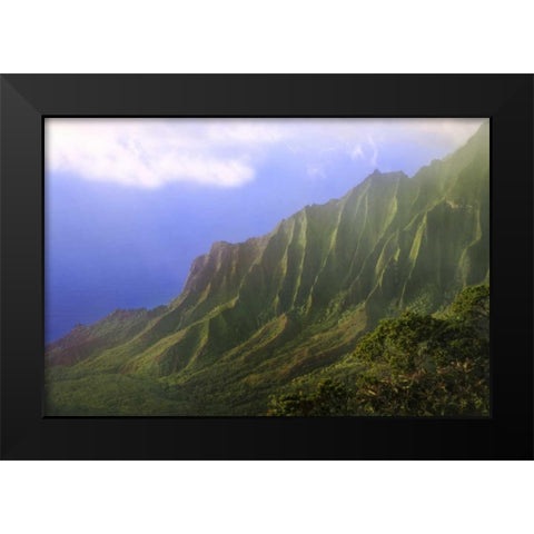 HI, Kauai Landscape of the Na Pali Coast Black Modern Wood Framed Art Print by Flaherty, Dennis