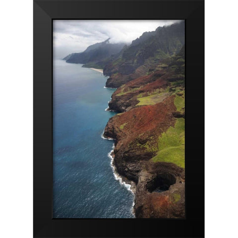 USA, Hawaii, Kauai Aerial view of Na Pali Coast Black Modern Wood Framed Art Print by Flaherty, Dennis