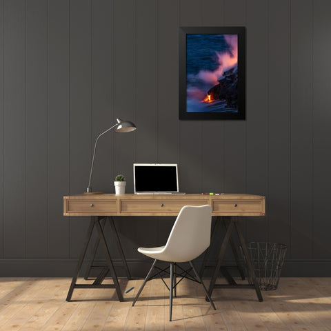 HI, Kilauea Hot Lava flowing into the ocean Black Modern Wood Framed Art Print by Illg, Cathy and Gordon