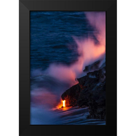 HI, Kilauea Hot Lava flowing into the ocean Black Modern Wood Framed Art Print by Illg, Cathy and Gordon