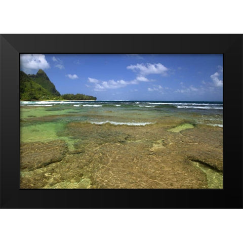 HI, Kauai Bali Hai seen from Tunnels Beach Black Modern Wood Framed Art Print by Flaherty, Dennis