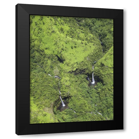 USA, Hawaii, Kauai Aerial view of waterfalls Black Modern Wood Framed Art Print by Flaherty, Dennis