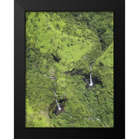 USA, Hawaii, Kauai Aerial view of waterfalls Black Modern Wood Framed Art Print by Flaherty, Dennis