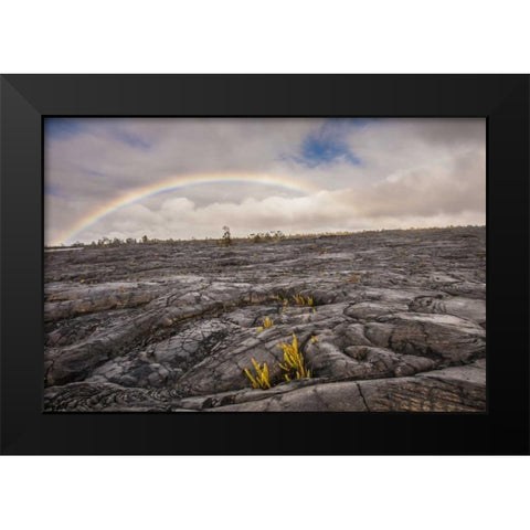 HI, Big Island Rainbow over old hardened lava Black Modern Wood Framed Art Print by Illg, Cathy and Gordon