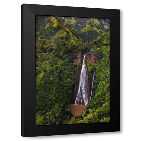 Lush Inland waterfalls during helicopter tour in Kauai-Hawaii-USA Black Modern Wood Framed Art Print with Double Matting by Haney, Chuck