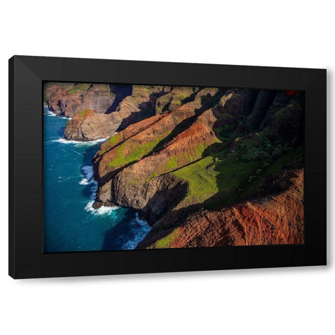 Aerial view of the Napali Coastline in Kauai-Hawaii-USA Black Modern Wood Framed Art Print with Double Matting by Haney, Chuck