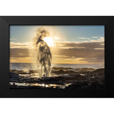 The Spouting Horn at sunset near Poipu in Kauai-Hawaii-USA Black Modern Wood Framed Art Print by Haney, Chuck