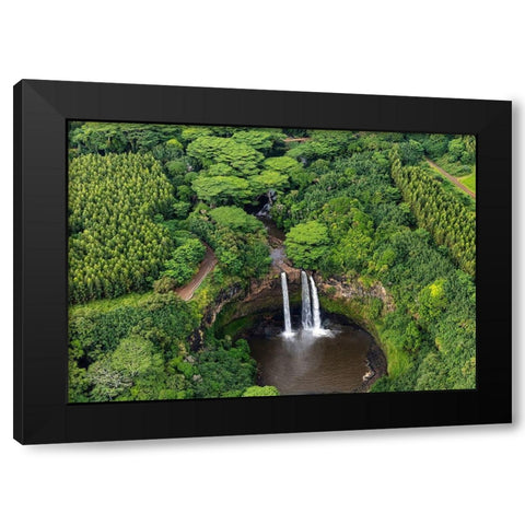 Aerial view of Wailua Falls in Kauai-Hawaii-USA Black Modern Wood Framed Art Print by Haney, Chuck
