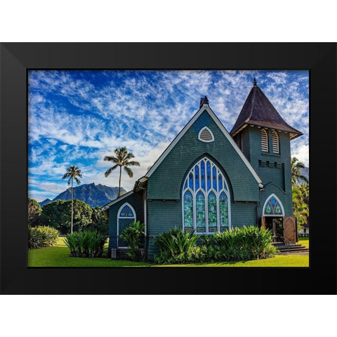 Historic Waioli Huiia Church in Hanalei in Kauai-Hawaii-USA Black Modern Wood Framed Art Print by Haney, Chuck