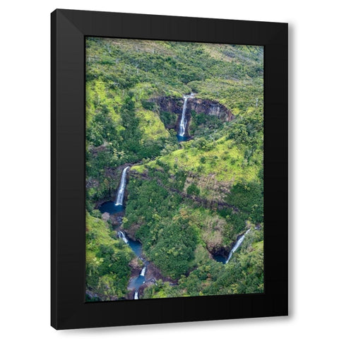Waterfalls in Waimea Canyon State Park-Kauai-Hawaii-USA Black Modern Wood Framed Art Print with Double Matting by Engelbrecht, Jim