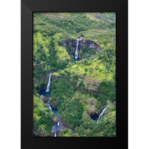 Waterfalls in Waimea Canyon State Park-Kauai-Hawaii-USA Black Modern Wood Framed Art Print by Engelbrecht, Jim