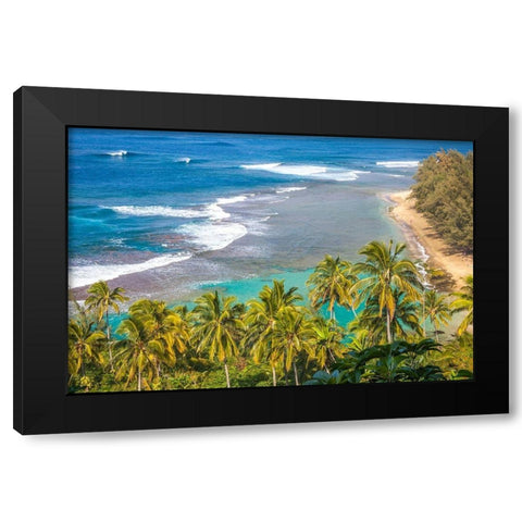 Hawaii-Kauai-shoreline along the Na Pali Coast State Wilderness Park Black Modern Wood Framed Art Print by Gulin, Sylvia