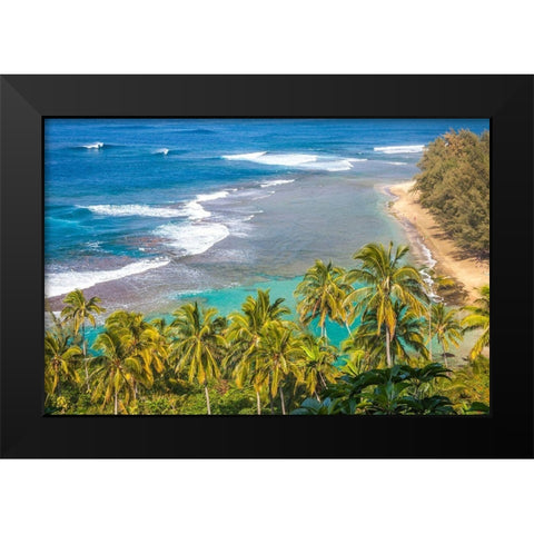 Hawaii-Kauai-shoreline along the Na Pali Coast State Wilderness Park Black Modern Wood Framed Art Print by Gulin, Sylvia