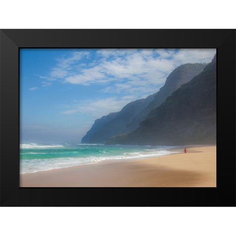Hawaii-Kauai-Polihale State Park walking along the beach Black Modern Wood Framed Art Print by Gulin, Sylvia