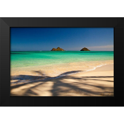 Hawaii-Oahu-Lanikai Beach with tropical blue water and islands off shore Black Modern Wood Framed Art Print by Gulin, Sylvia