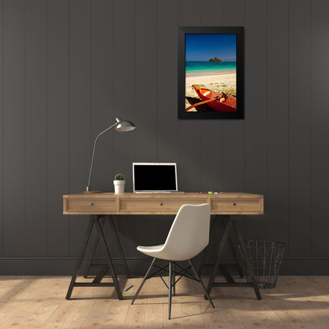 Hawaii-Oahu-Lanikai Beach with tropical blue water and islands off shore Black Modern Wood Framed Art Print by Gulin, Sylvia