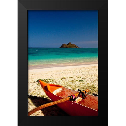 Hawaii-Oahu-Lanikai Beach with tropical blue water and islands off shore Black Modern Wood Framed Art Print by Gulin, Sylvia