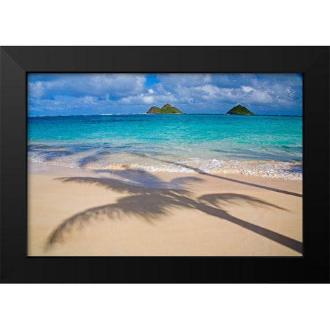 Hawaii-Oahu-Lanikai Beach with tropical blue water and islands off shore Black Modern Wood Framed Art Print by Gulin, Sylvia