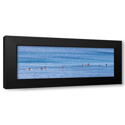 Canoe Club exercising-Waikiki-Oahu-Hawaii Black Modern Wood Framed Art Print by Norring, Tom