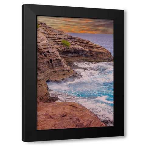 Ocean view from Spitting Caves-Oahu-Hawaii Black Modern Wood Framed Art Print by Norring, Tom